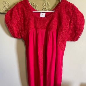 J. Marie red dress embroidery. Linen/cotton size L